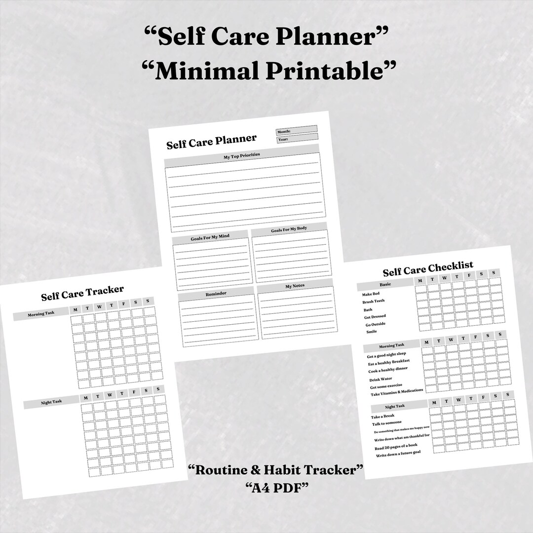 Self Care Planner Printable | Minimalist Daily Routine Tracker (A4 PDF ...
