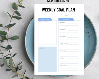 Weekly Goal Planner Printable | Productivity Schedule (A4, A5, US Letter) (Digital Download)