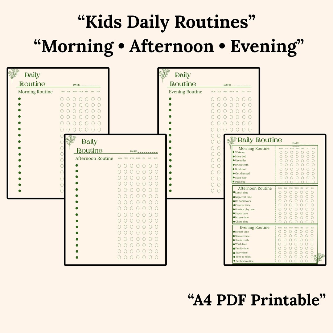 Kids Daily Routine Charts | Morning, Afternoon, Evening (A4 PDF) - Etsy ...