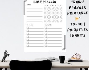 Daily Planner Printable | To-Do List, Priorities & Habits Tracker | Minimal A4 PDF | Instant Download