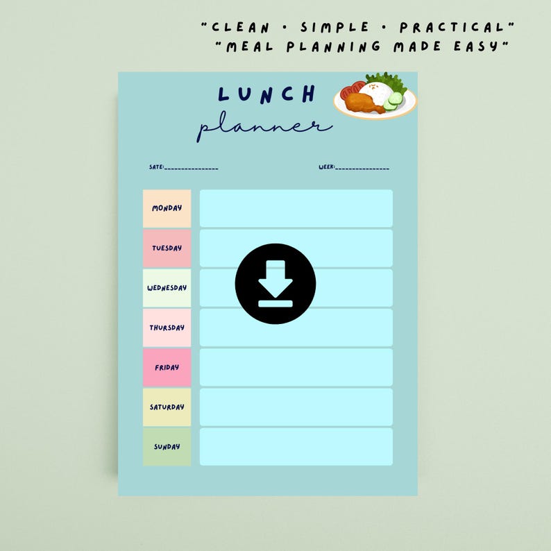 Weekly Meal Planner Printable | Breakfast Lunch Dinner Planner ...