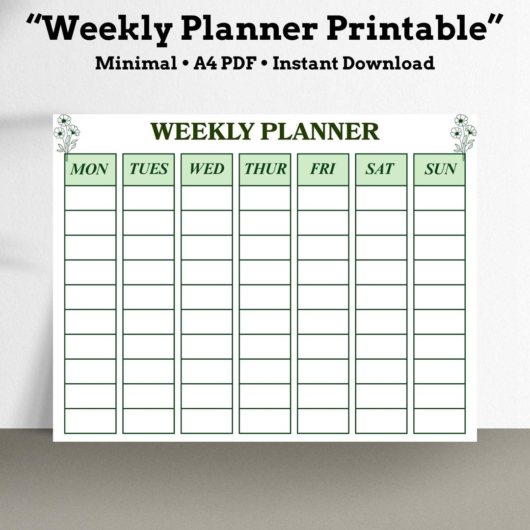 Minimal Weekly Planner Printable | A4 PDF, Mon-sun Layout (instant ...