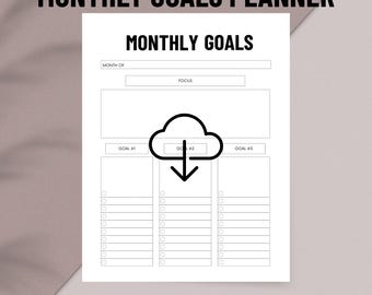 Monthly Goals Planner | Productivity Focus Tracker (Digital Download)