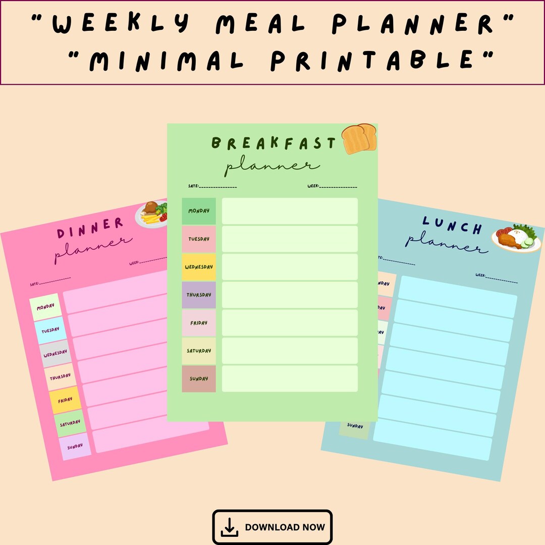 Weekly Meal Planner Printable | Breakfast Lunch Dinner Planner ...