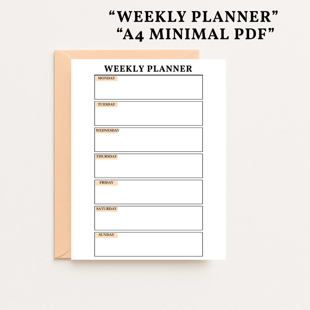 Minimal Weekly Planner Printable | A4 PDF, Monday-sunday Layout ...