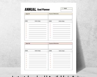Annual Goal Planner | Yearly Goal Setting Worksheet, Productivity Tracker (Digital Download)
