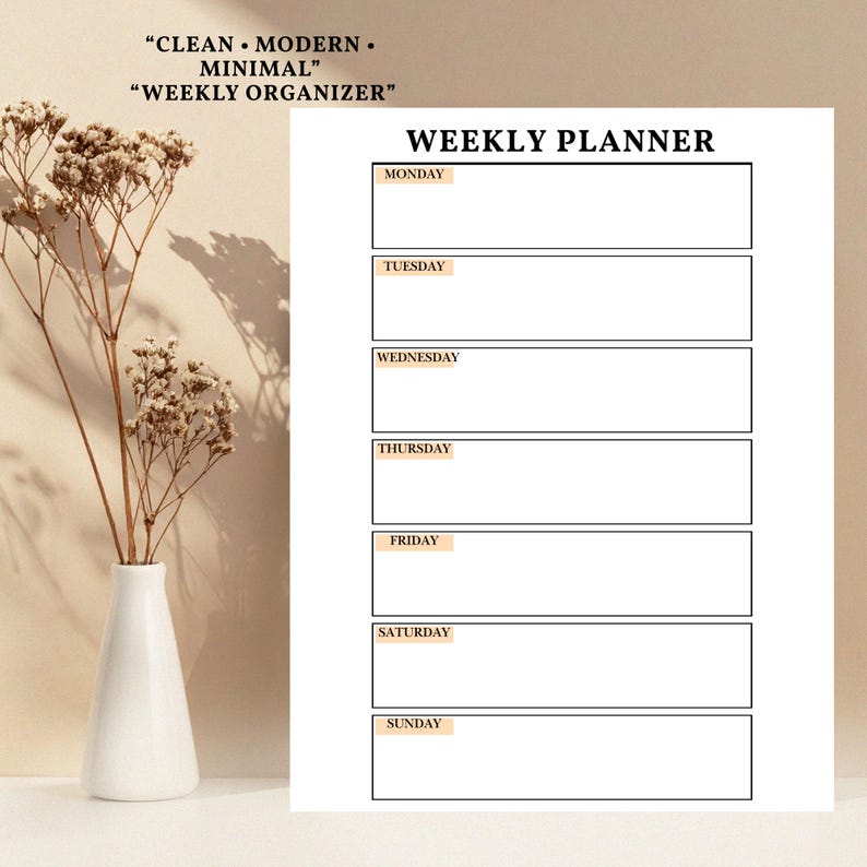 Minimal Weekly Planner Printable | A4 PDF, Monday-sunday Layout ...