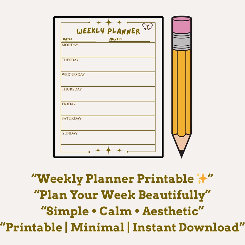 Minimalist Weekly Planner Printable | A4 A5 Letter Size (PDF) - Etsy