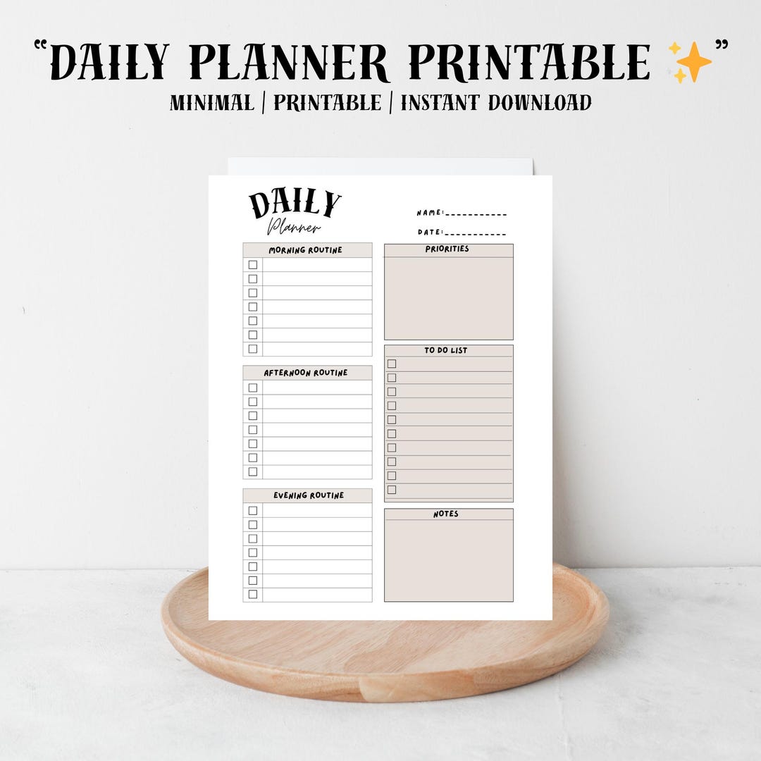 Daily Planner Printable | Minimalist A4 PDF Organizer (instant Download ...