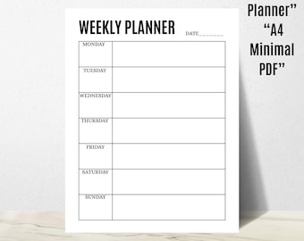 Weekly Planner Printable | Minimal A4 PDF | Monday–Sunday Layout | Simple Weekly Organizer | Instant Download