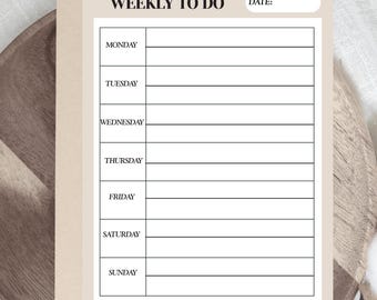 Weekly To-Do Planner Printable | Mon–Sun Checklist Layout + Date | Minimal A4 Planner Page | Instant Download
