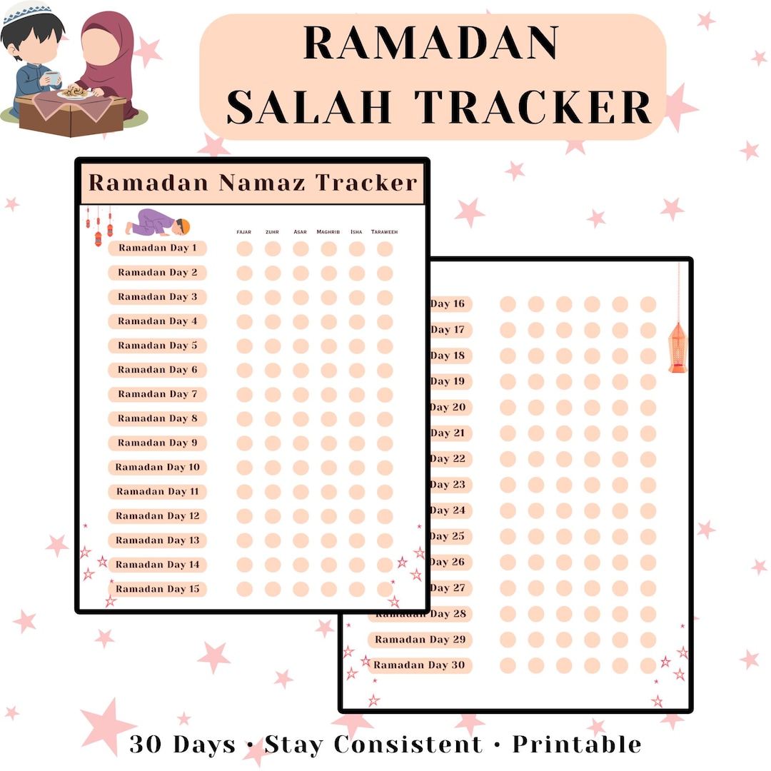 Ramadan Prayer Tracker | 30 Day Salah Planner (A4, A5, Letter Size ...