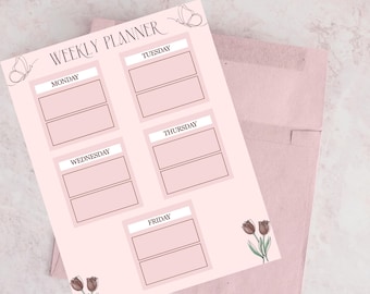 Weekly Planner Printable | Butterfly Minimal A4 PDF | Monday–Friday Layout | Pastel Weekly Organizer | Instant Download