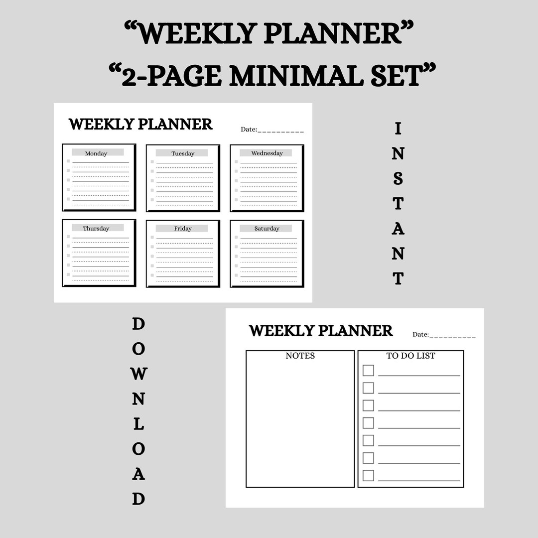 Minimal Weekly Planner Printable | A4 PDF, Notes + To-do (instant ...