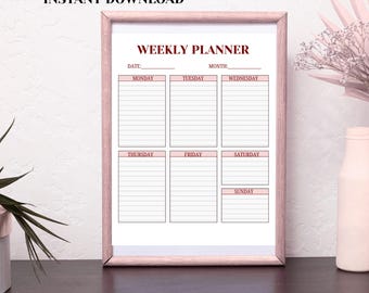 Minimal Weekly Planner Printable | Mon-Sun A4 Template (Digital Download)