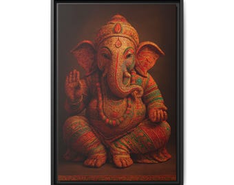 Ganesha Hindu Deity Matte Canvas Framed | Lord Ganesh Wall Art| 16"X24"