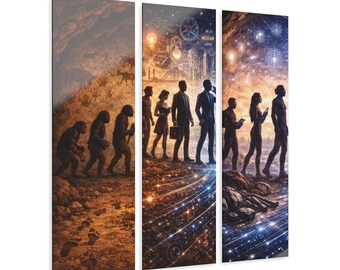 Evolution of Humanity Acrylic Triptych | Modern Wall Art, Science Theme