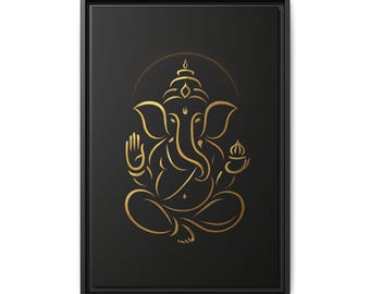 Gold Ganesha Illustration Matte Canvas Framed | Hindu Deity Wall Art| 16"X24"