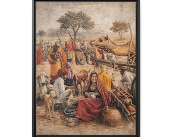 Desert Market Scene Matte Canvas Framed | Vintage Middle Eastern Artwork