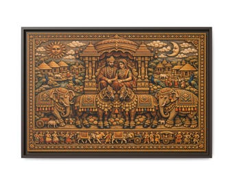 Traditional Indian Royal Couple Painting | Matte Canvas, Framed