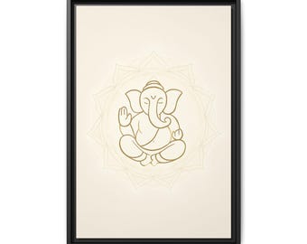 Ganesha Line Art Matte Canvas Framed | Hindu Elephant Wall Art| 16"X24"