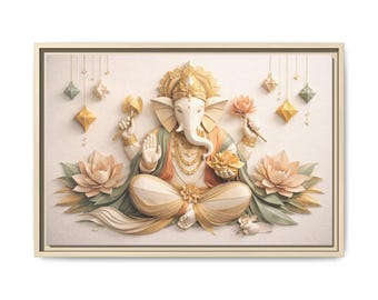 Ganesha Wall Art Matte Canvas Framed | Hindu Elephant Deity Home Decor