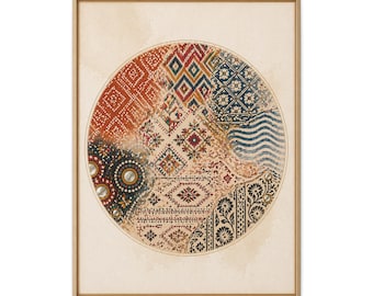 Boho Patchwork Circle Art Matte Canvas