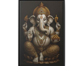 Lord Ganesha Illustration Matte Canvas Framed | Hindu Deity Wall Art| 20"X30"