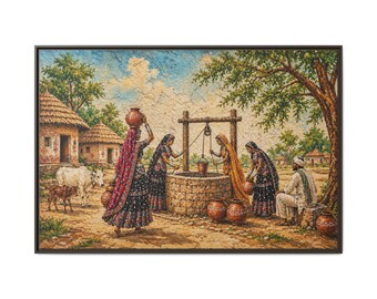 Village Women at the Well | Framed Canvas