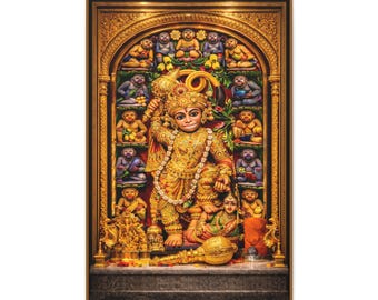 Hanuman Wall Art Canvas Stretched 0.75" | Hindu Deity Temple Print | 24"X36"