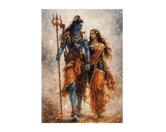 Lord Shiva  and Parvati Painting Aluminum Composite Panel | Divine Hindu Deities Wall Art