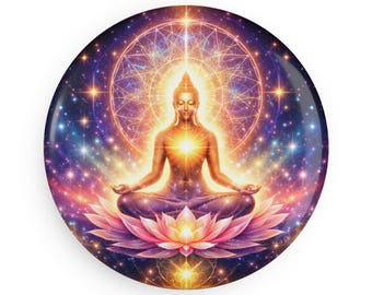 Meditating Buddha Lotus Button Magnet | Round Spiritual Magnet | 2"X2"