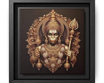 Hanuman Wall Art Matte Canvas Framed | Hindu Deity Home Decor | 6"X6"