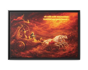 Krishna Arjuna Chariot Artwork Matte Canvas Framed | Hindu Mythology Wall Art