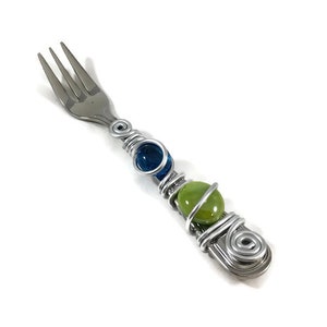 Wire Wrapped Appetizer Fork: Beaded Stainless Steel Cocktail Fork