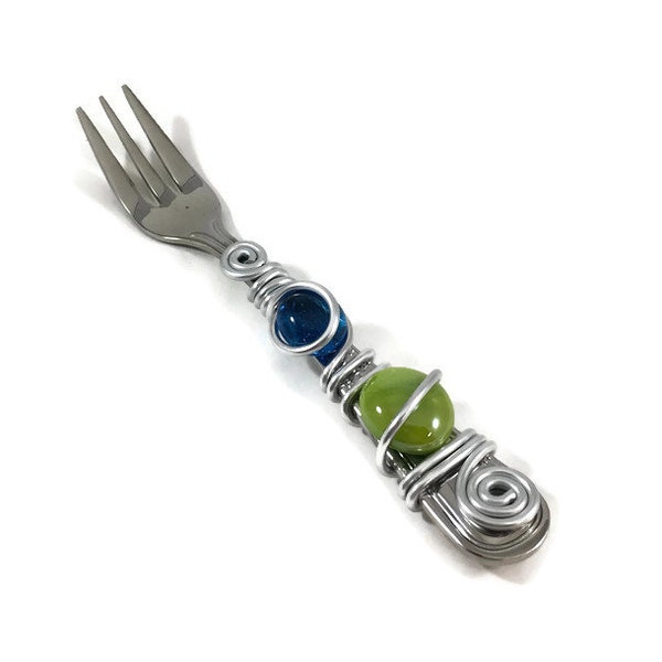 Appetizer Fork, Wire Wrapped Utensil, Beaded Utensil, Hors d'ouvres fork, Cocktail Fork, Olive Fork, Pickle Fork, Shrimp Fork