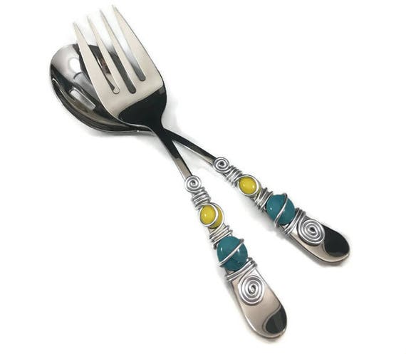 Wire Wrapped and Beaded Salad Server Set