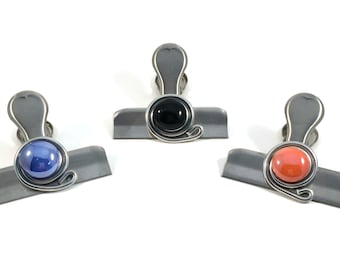 Beaded Stainless Steel Bag Clip: Kitchen Gadget with Marble Cabochon
