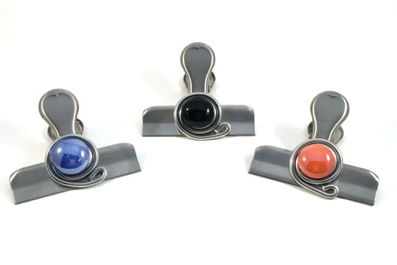 Beaded Stainless Steel Bag Clip: Kitchen Gadget with Marble Cabochon