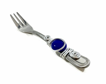 Wire Wrapped Appetizer Fork: Stainless Steel Cocktail Fork with Cabochon