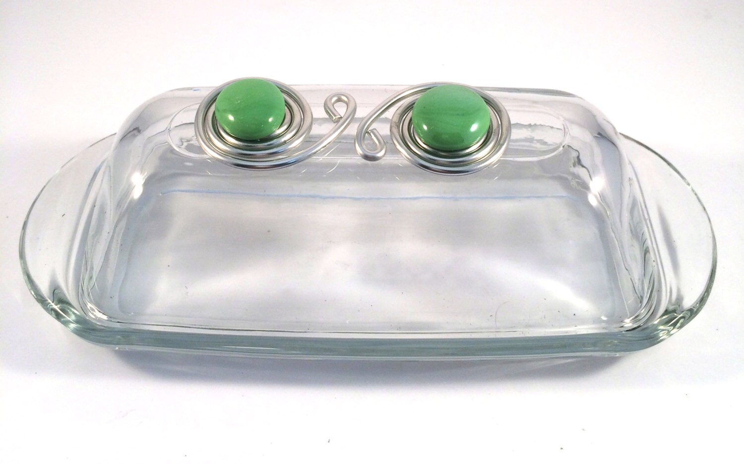 Wire Wrapped and Beaded Glass Butter Dish, Kitchen Gadget