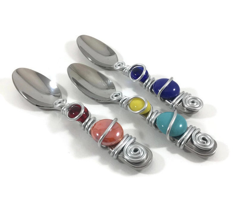 Small Dip Spoon Jam Spoon Decorative Spoon Wire Wrapped Utensil Wire Wrapped Spoon Condiment Spoon Beaded Utensil