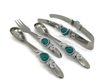 Appetizer Fork, Spoon, Tong, Pickle Fork, Dip Spoon, Olive Spoon, Set of 4, Silverware, Cocktail Fork, Hors 'Doeuvre Set, Charcuterie