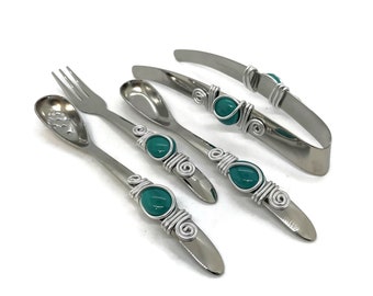 Stainless Steel Appetizer Set: Marble Cabochon Hors D'oeuvres Tools