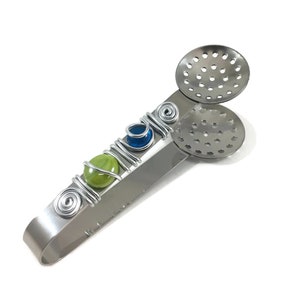 Beaded Tea Bag Squeezer: Wire Wrapped Stainless Steel Tea Tongs