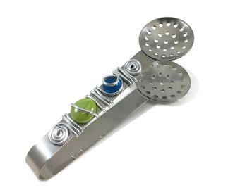 Beaded Tea Bag Squeezer: Wire Wrapped Stainless Steel Tea Tongs
