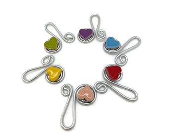 Mosaic Heart Wine Charms Set: Anodized Aluminum Glass Markers
