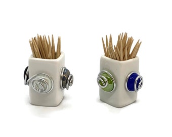 Wire Wrapped Toothpick Holder: Porcelain Kitchen Decor