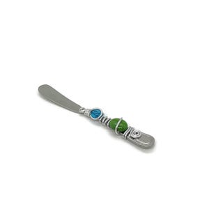 Cheese Spreader with 2 marbles, Beaded Silverware, Wire Wrapped Utensil,Butter Knife, Spreader, Butter Spreader, Cheese Spreader