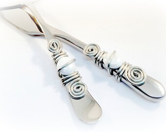 Wedding cake server and knife set beaded, wire wrapped cake cutter set, beaded, wire wrapped, serving set, cake and knife set, customize